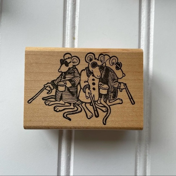 Vintage Wood Block Rubber Stamp Hamilton Arts Three Blind Mice - Picture 6 of 6